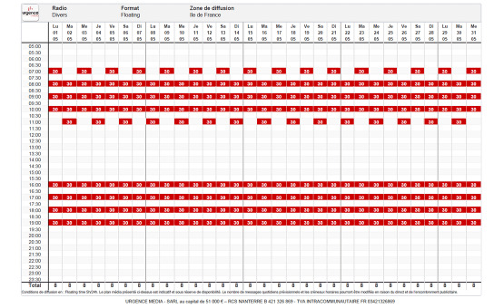 Grille horaire d'un plan média